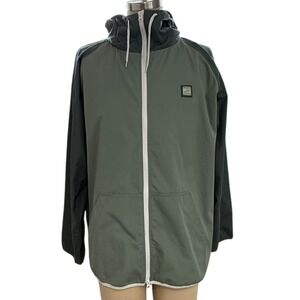 Undefeated Raglan Windbreaker Jacket 2XL Green Full Zip Hooded Logo Side Zips